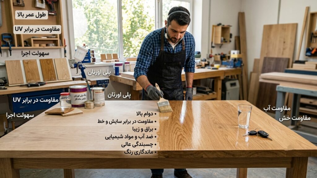 پوشش پلی اورتان روی سطح چوب